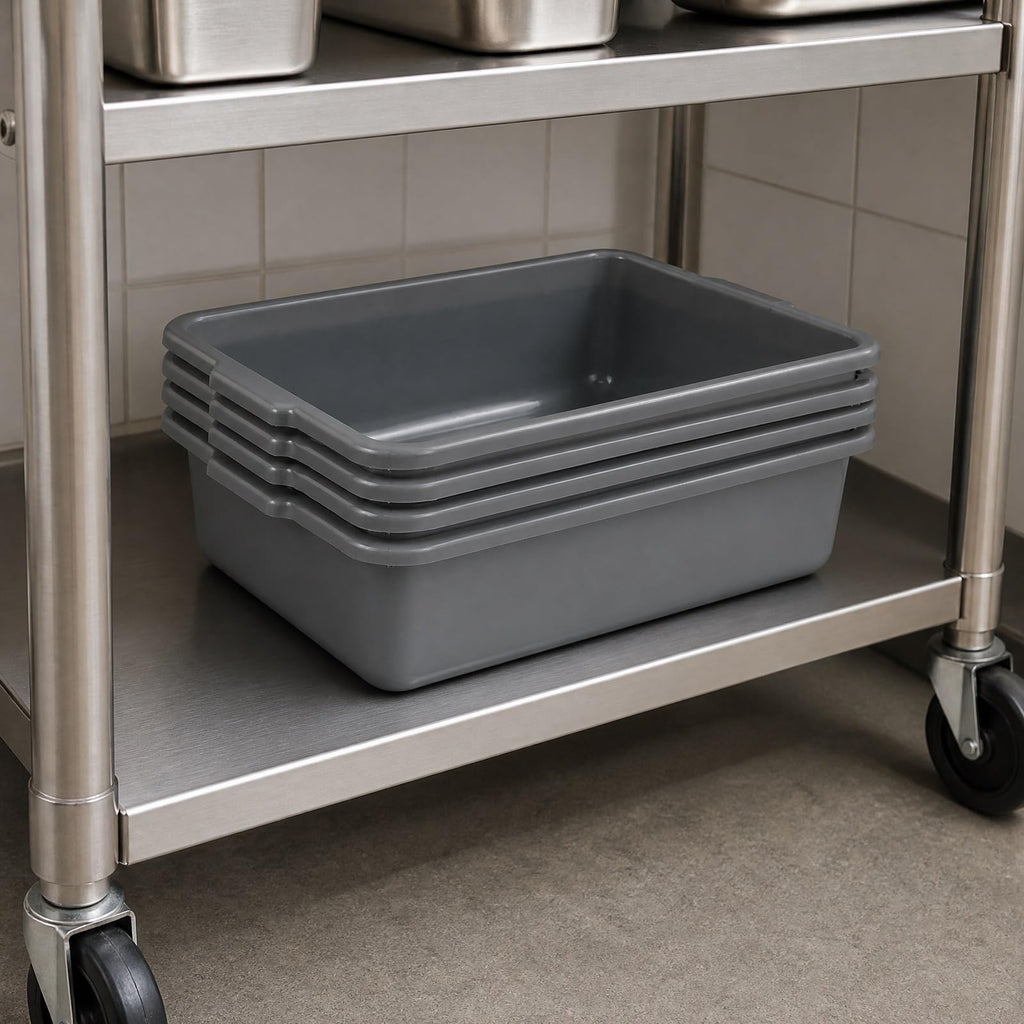 8L Plastic Bus Tubs 4-Pack with Side Handles - Commercial Storage Containers