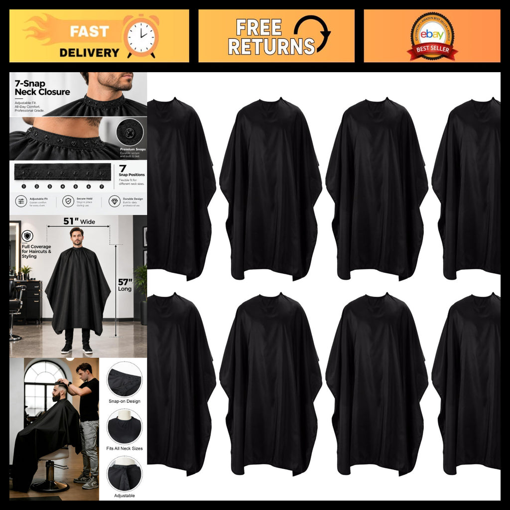Waterproof Black Barber Cape for Hair Cutting with Adjustable Snap Closure - Salon Use