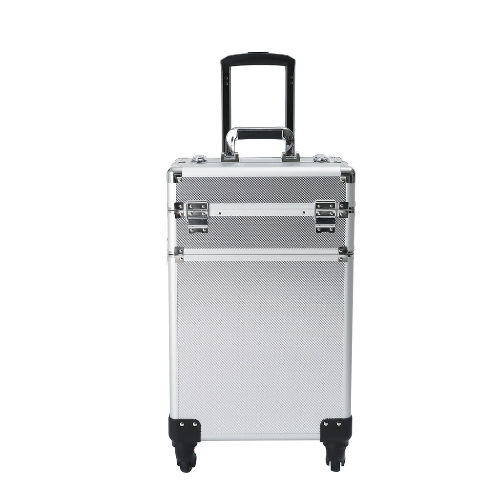 4-in-1 Aluminum Rolling Makeup Train Case with Drawers and Wheels