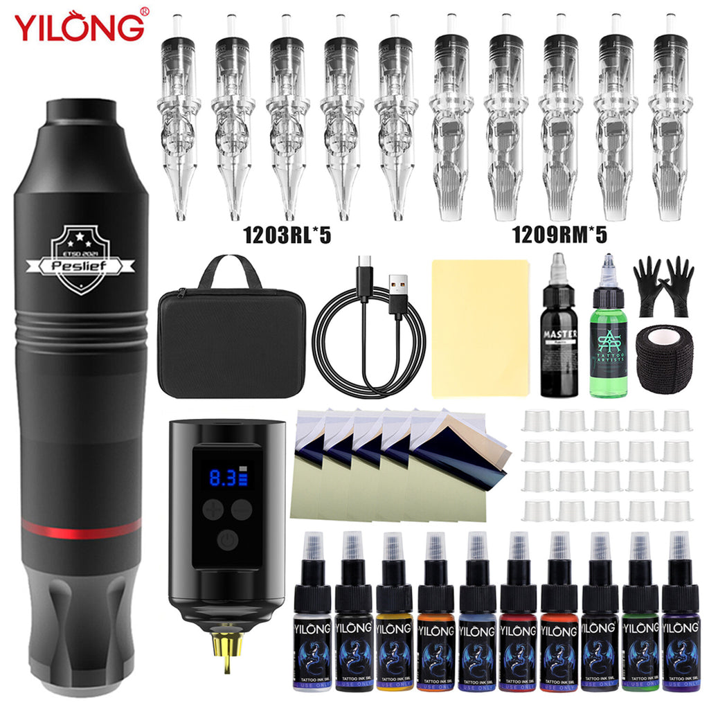 Tattoo Kit Complete with Aluminum Machine, RCA Cable, Grips & Tape