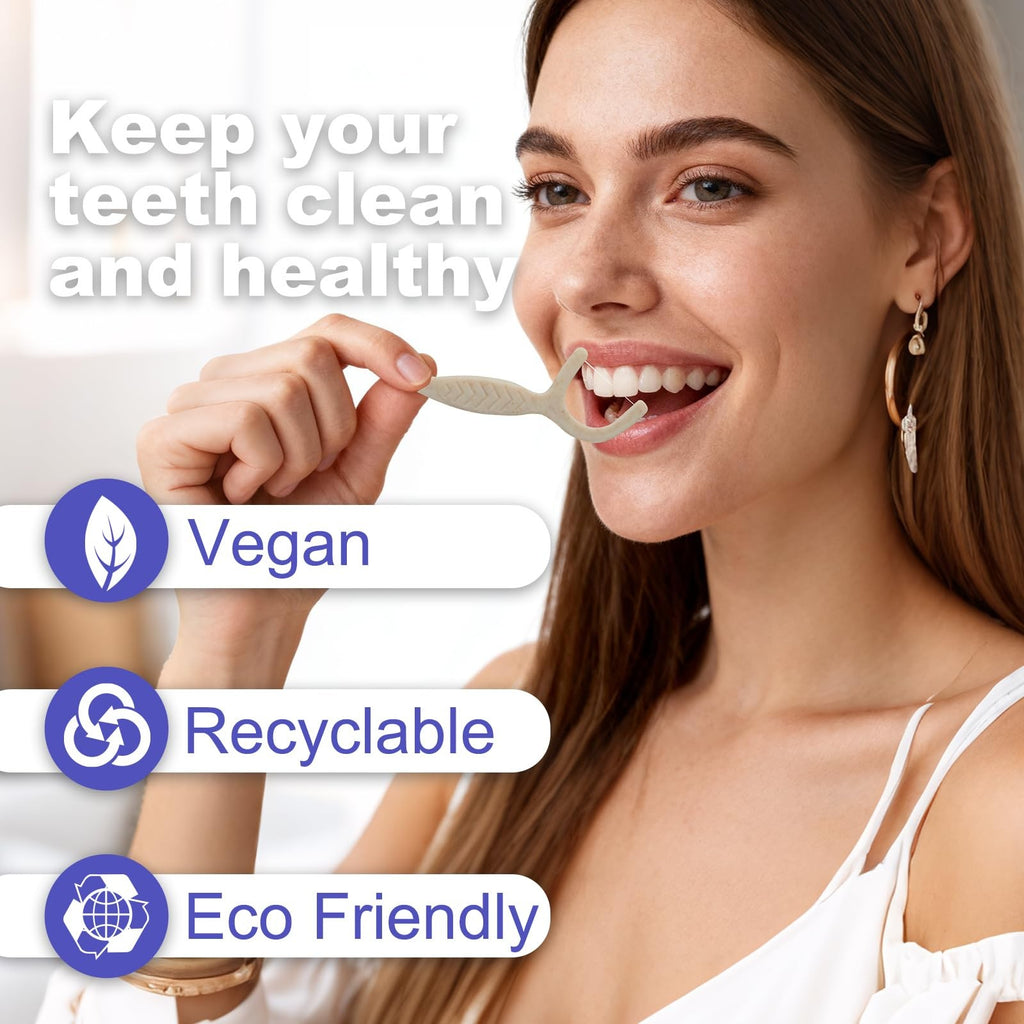 Biodegradable Vegan Dental Floss Picks - 200 Count Eco-Friendly Oral Care for Adults & Kids