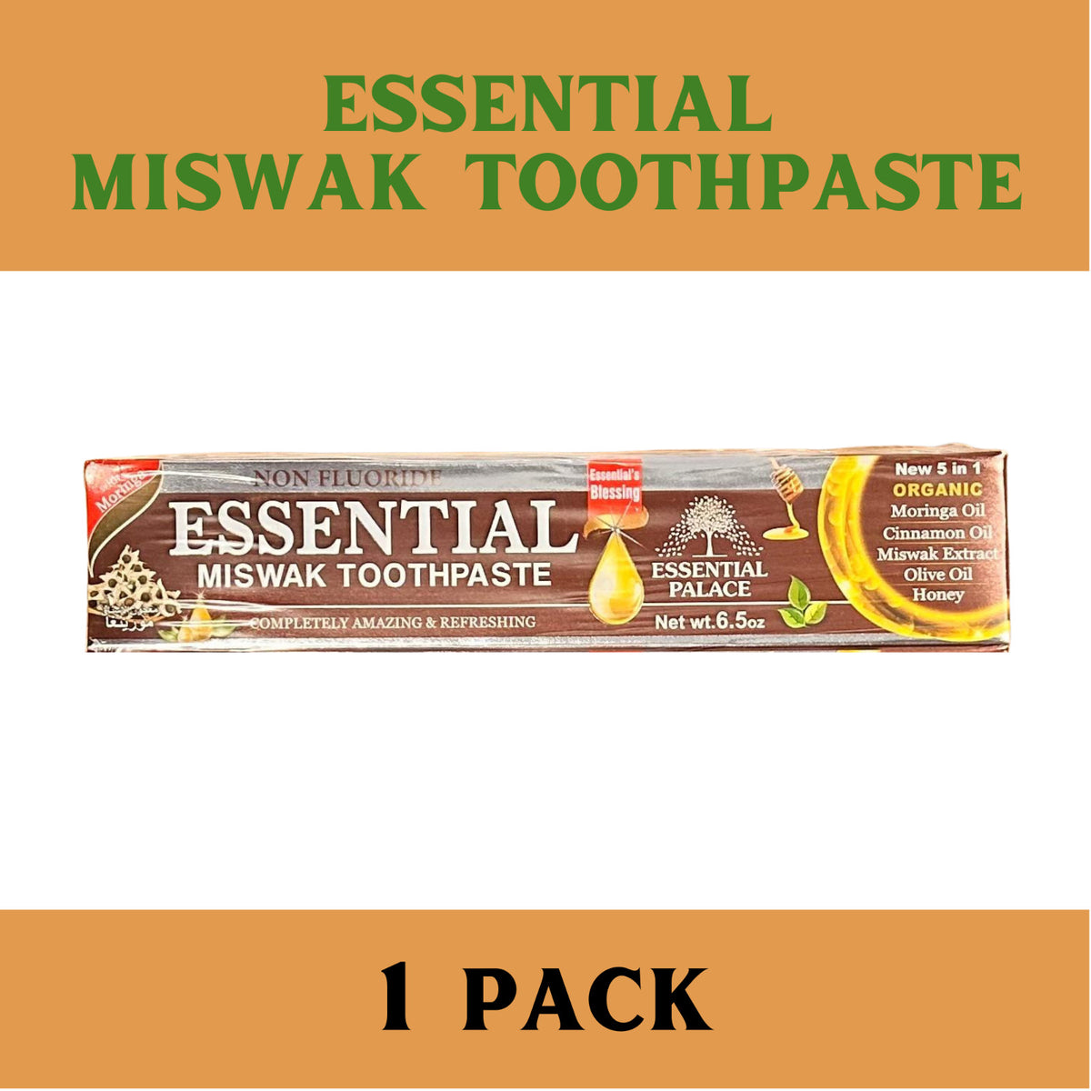 5 in 1 Fluoride-Free Miswak Toothpaste - Natural Oral Care, 6.5 oz