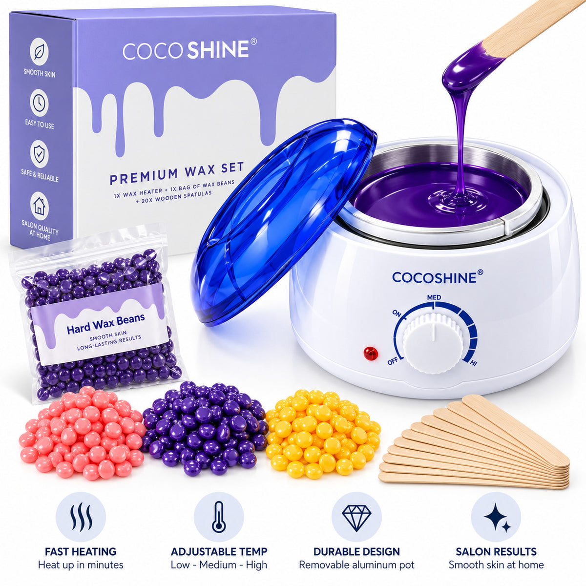 Electric Wax Warmer Hair Removal Heater with Removable Pot & Spatulas