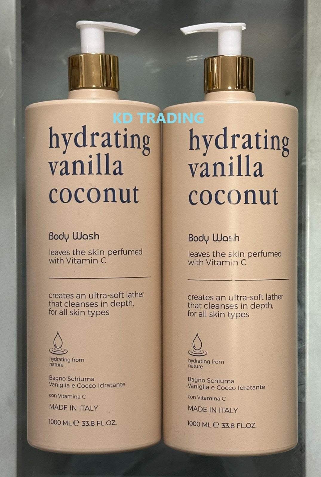 Hydrating Vanilla Coconut Body Wash - 2 Pack Made in Italy, Soft Foam Cleanser