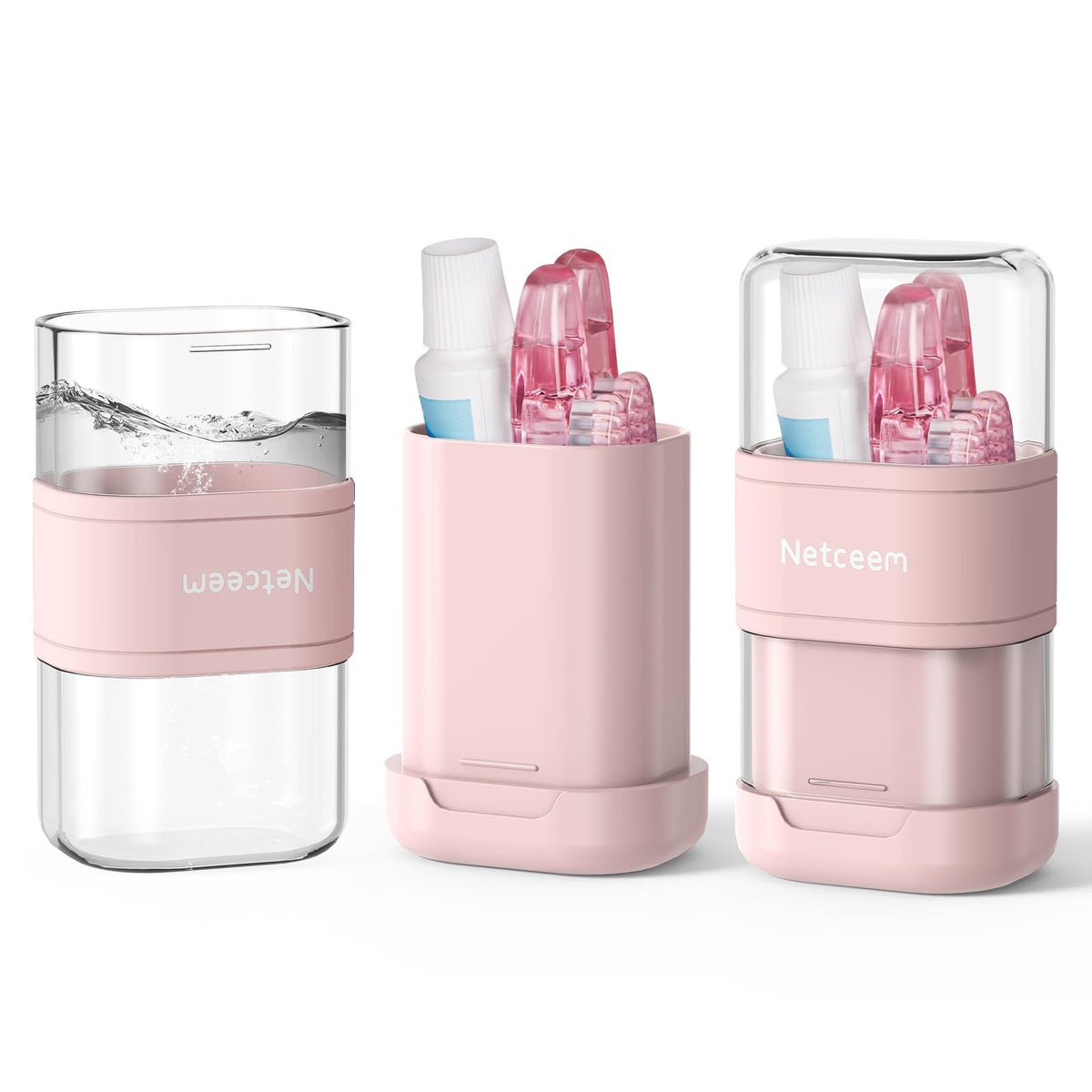 Portable Folding Toothbrush Case with 2-in-1 Cup - Pink Travel Organizer