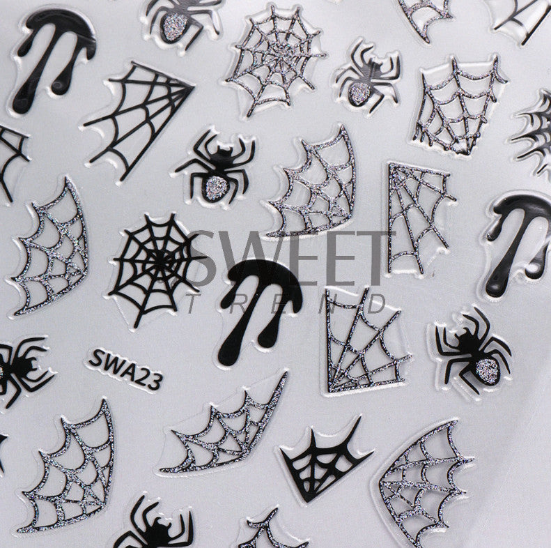 Halloween Spider Web Nail Art Stickers - Self Adhesive Glitter Decals