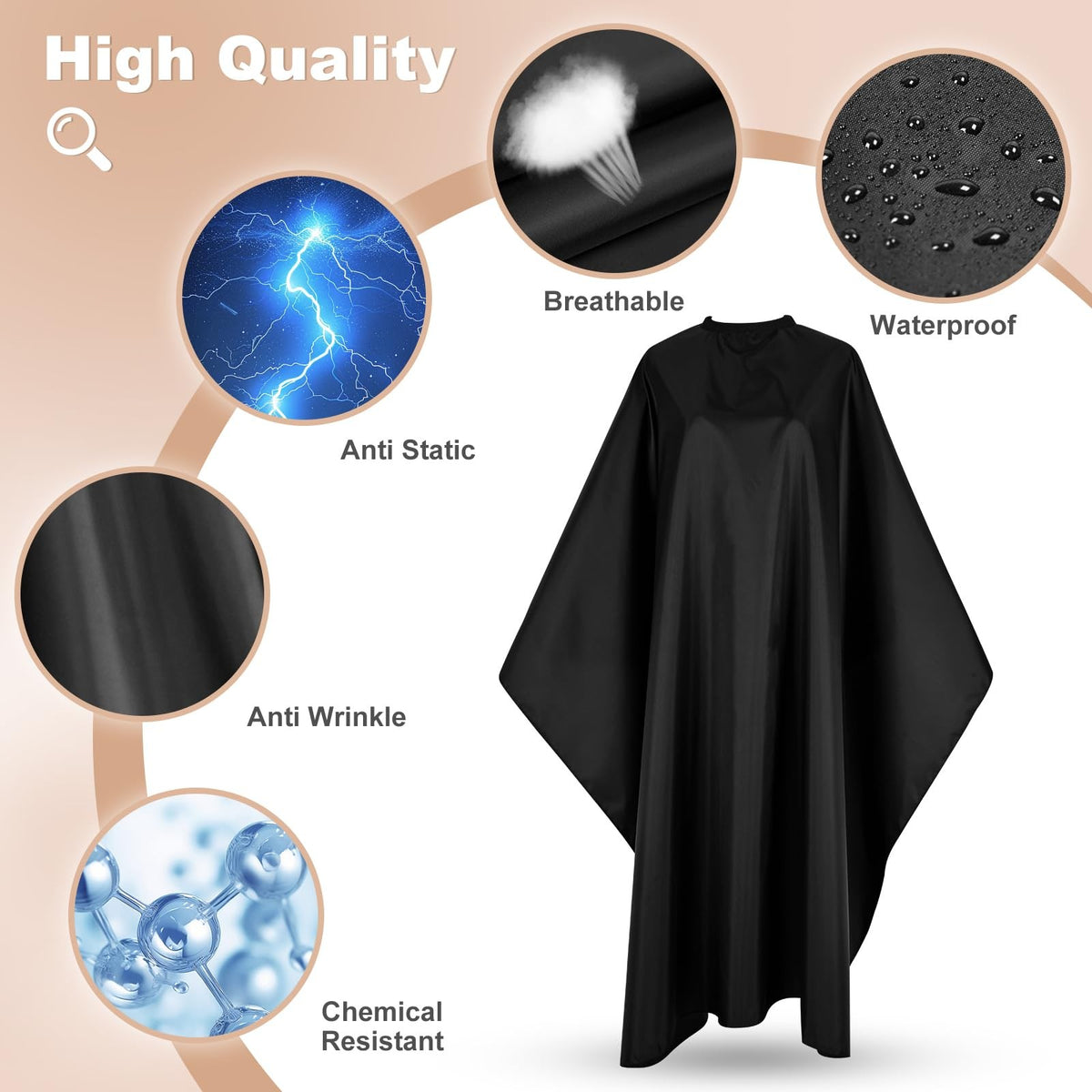 Professional Hair Cutting Cape with Adjustable Snap Closure Salon Barber Smock Black