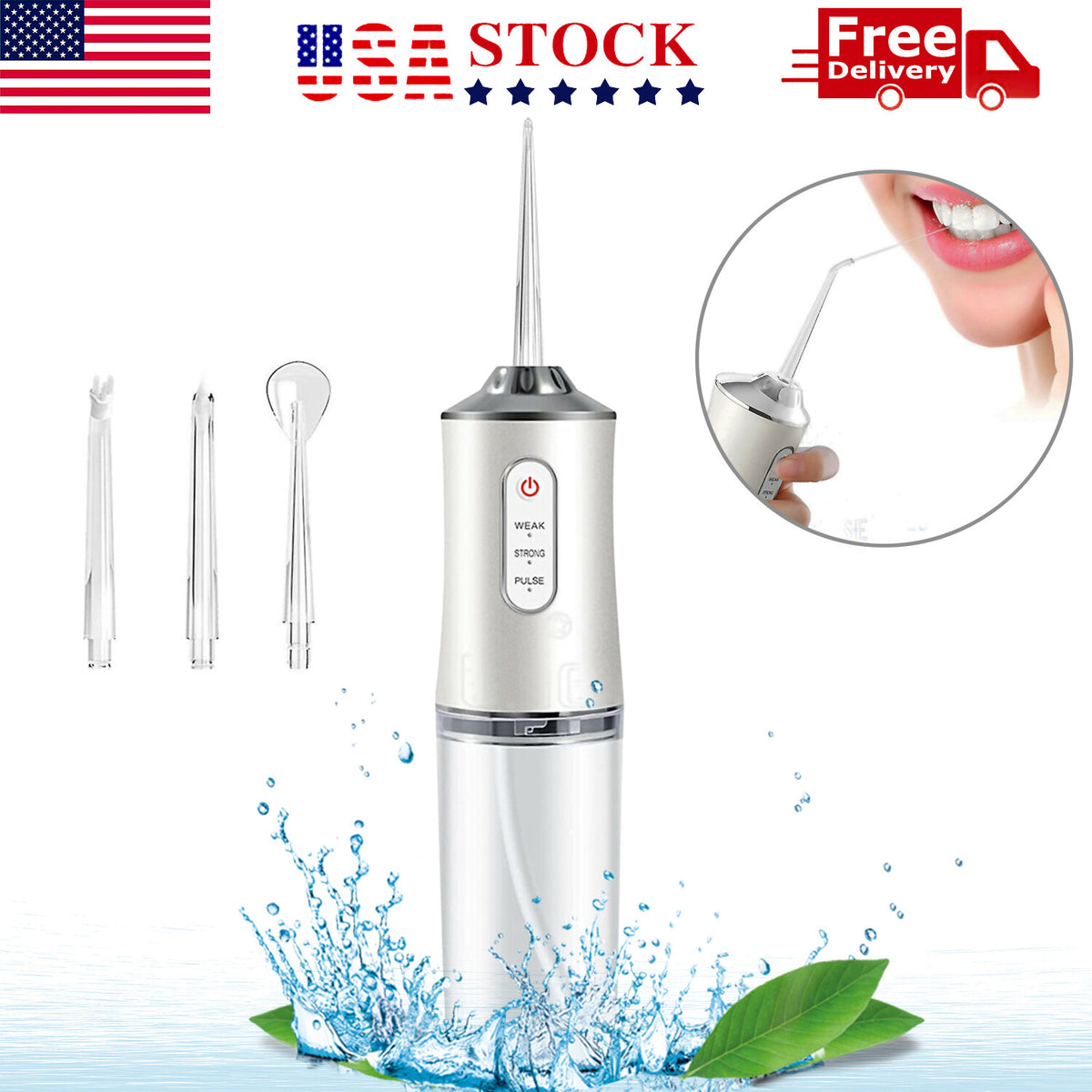 Cordless Water Flosser Dental Oral Irrigator Travel Teeth Cleaner with 4 Tips