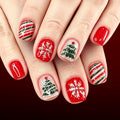 48Pcs Short Square Red Christmas Nail Press-On Nails Holiday Manicure Set