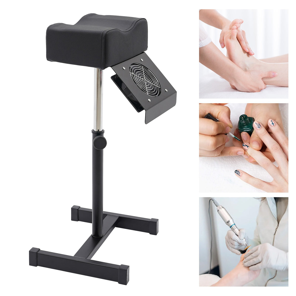 Adjustable Pedicure Footrest with Dust-Collecting Fan, Black, 48-68cm
