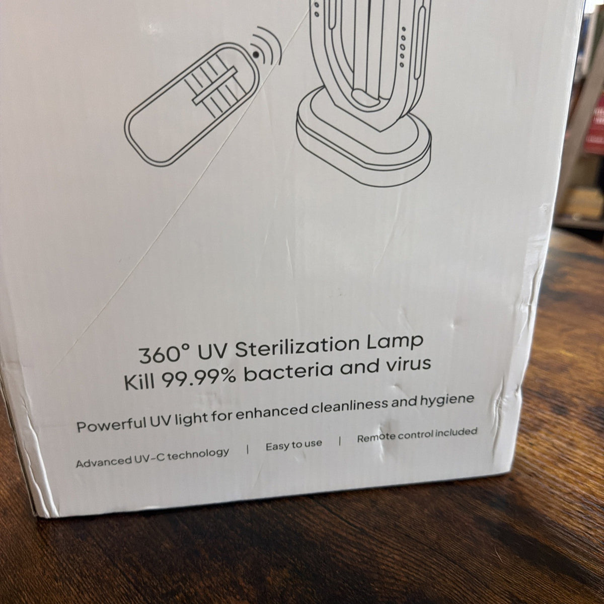 UV-C Disinfection Sterilizer Lamp with Remote 360° UV Germ Killer Black