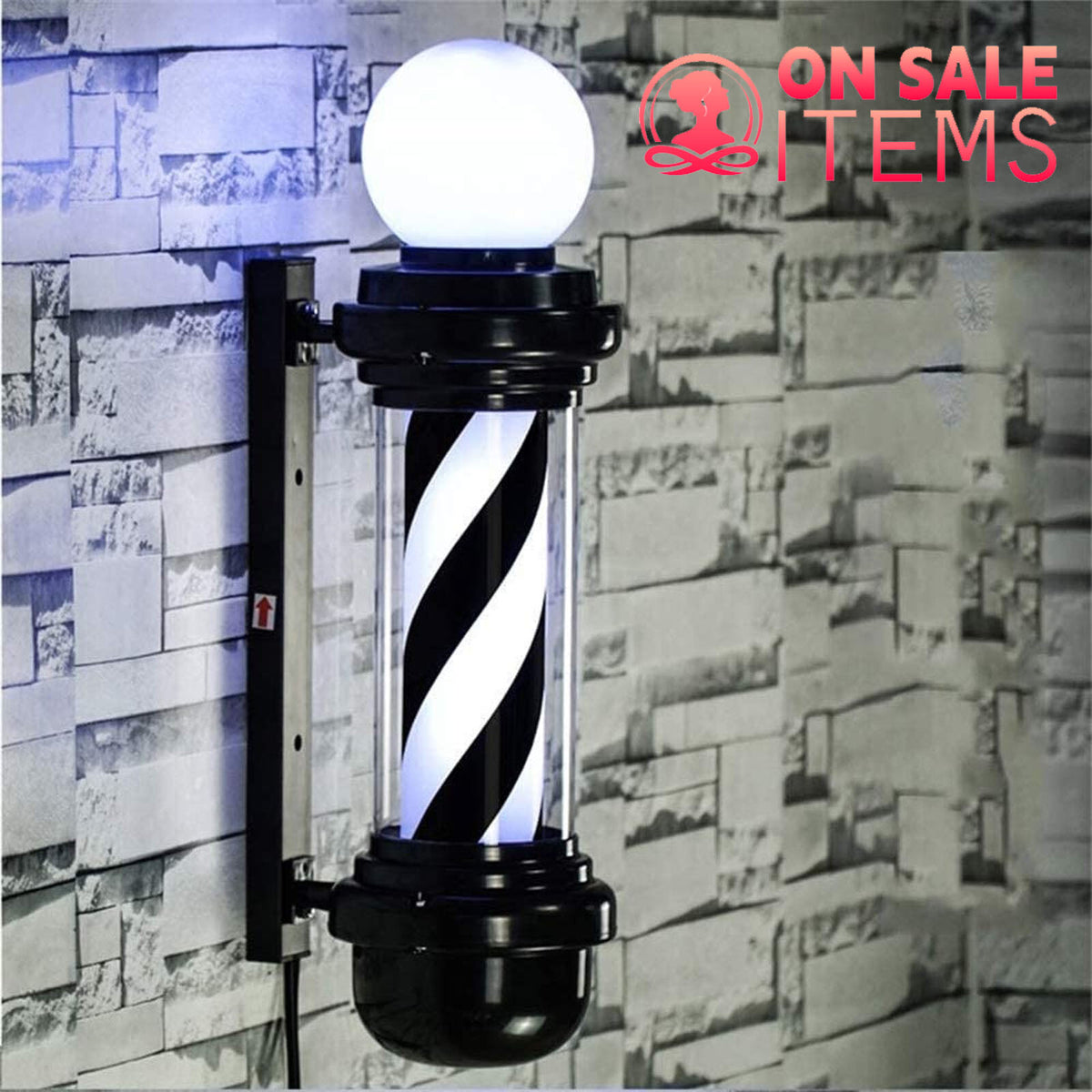Outdoor LED Barber Pole Light Sign for Hair Salon & Barber Shop - Rotating Black & White Display