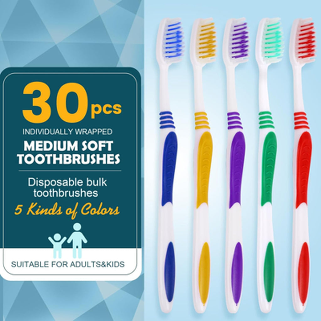 Disposable Toothbrush Pack 30 Individually Wrapped Bulk Oral Hygiene