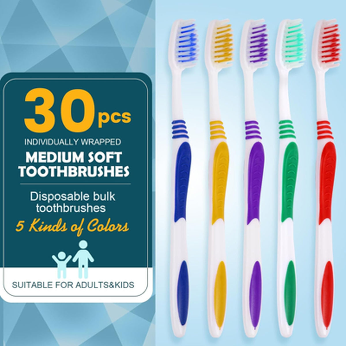 Disposable Toothbrush Pack 30 Individually Wrapped Bulk Oral Hygiene