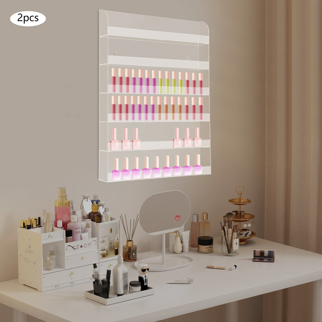 Acrylic Wall Mounted Nail Polish Organizer Rack - 6-Tier Storage Holder Set