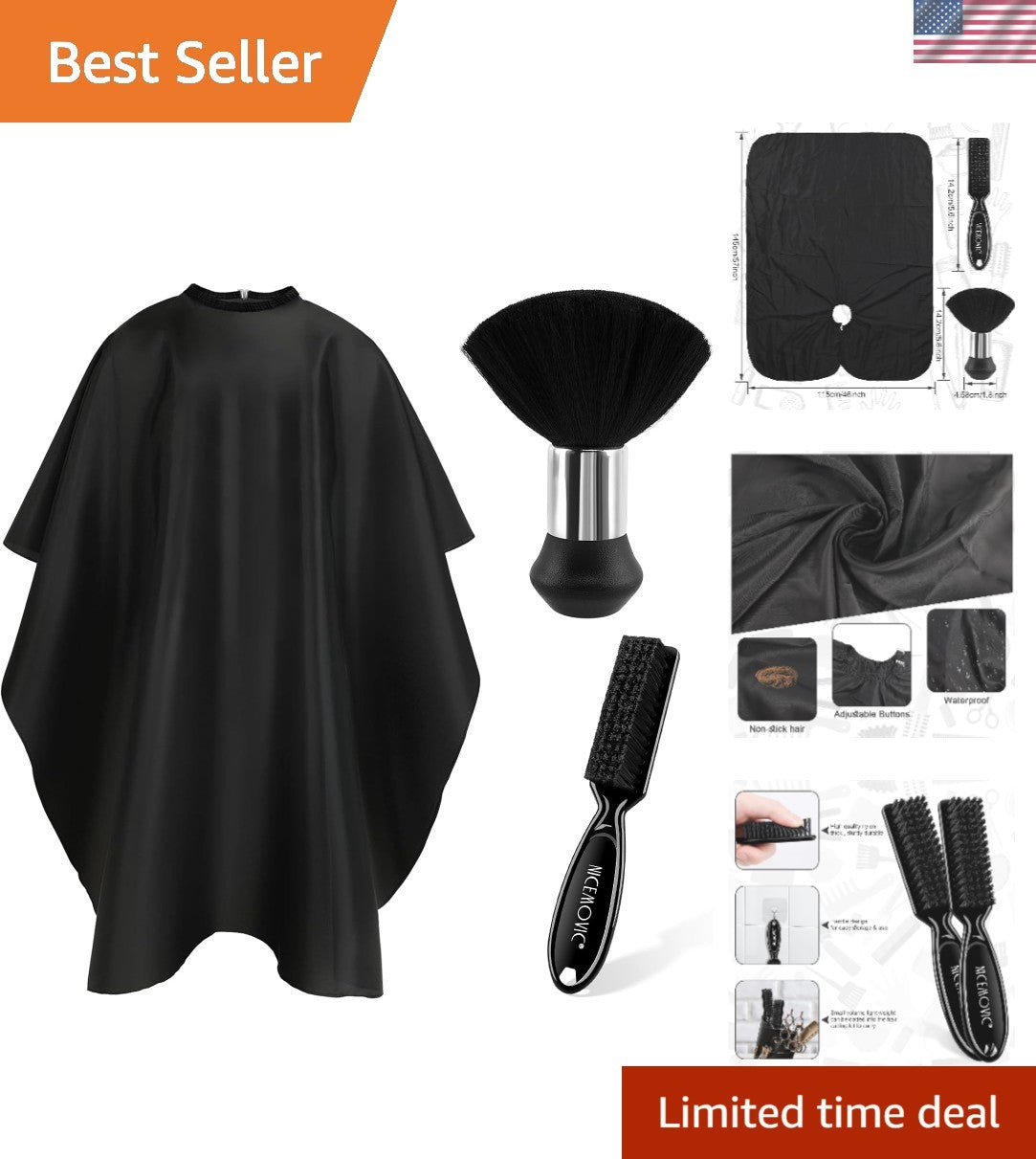 Professional Barber Cape with Waterproof Brushes Set for Hair Styling