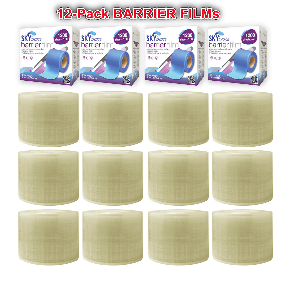 Dental Barrier Film Rolls 4x6, 12/Pack, Perforated Plastic Tape Keepers