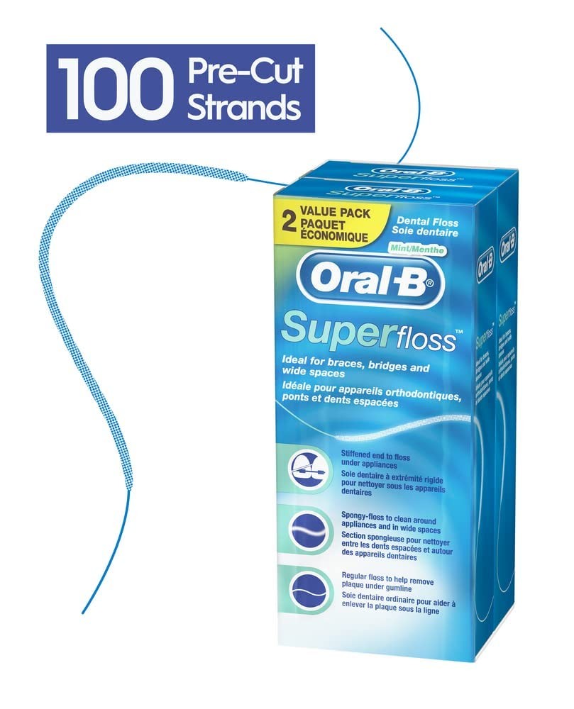 Dental Floss for Braces - Super Pre-Cut 50 Count Pack of 2 - Mint Flavored