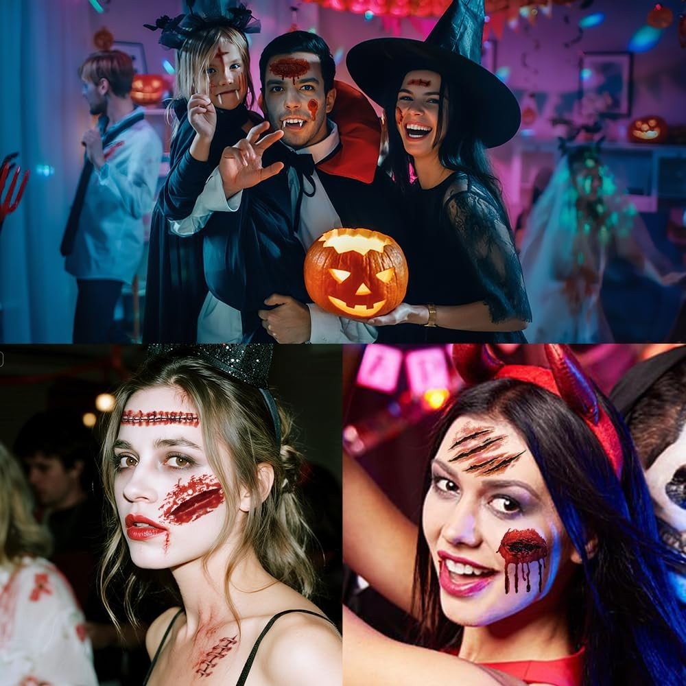 30 Sheets Waterproof Halloween Scar Tattoos – Fake Wound, Stitch & Bite Mark SFX Makeup