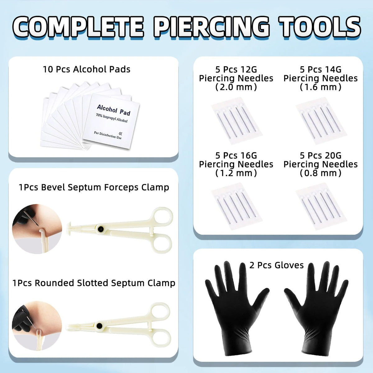 99 Piece Body Piercing Kit - Stainless Steel Jewelry & Tools 12G 14G