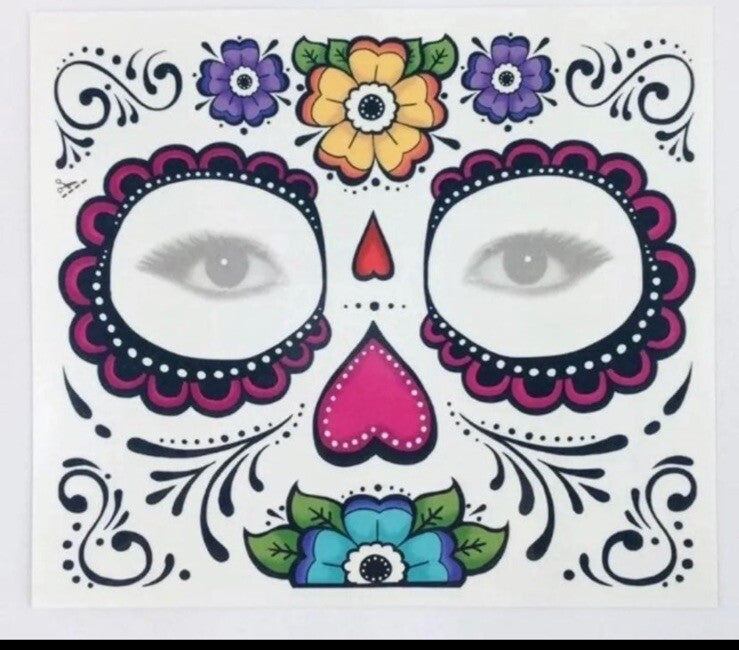 Day of the Dead Sugar Skull Temporary Tattoos for Face & Hands