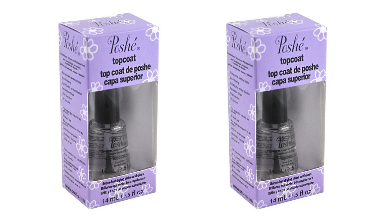 Poshe Fast Drying Top Coat 1/2 Oz Pack of 2 - Nail Polish Sealer & Protector