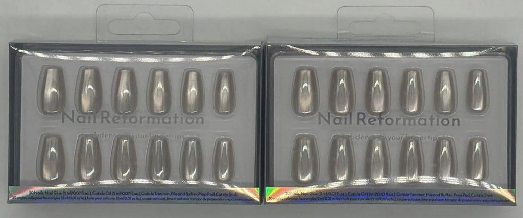 Short Coffin Glazed Over Press-On Nails - 2 Pack with Nail Tools & Glue