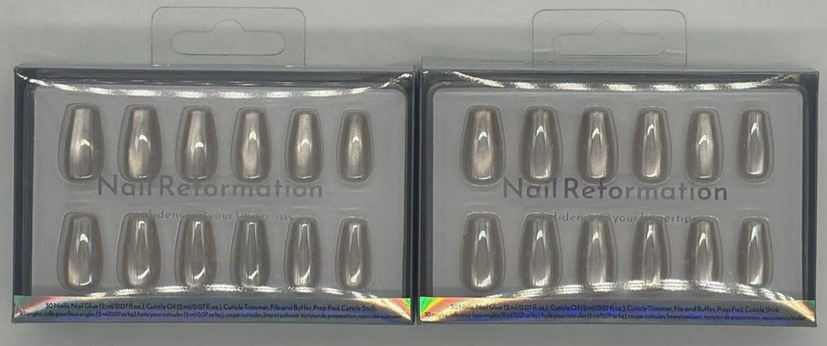 Short Coffin Glazed Over Press-On Nails - 2 Pack with Nail Tools & Glue