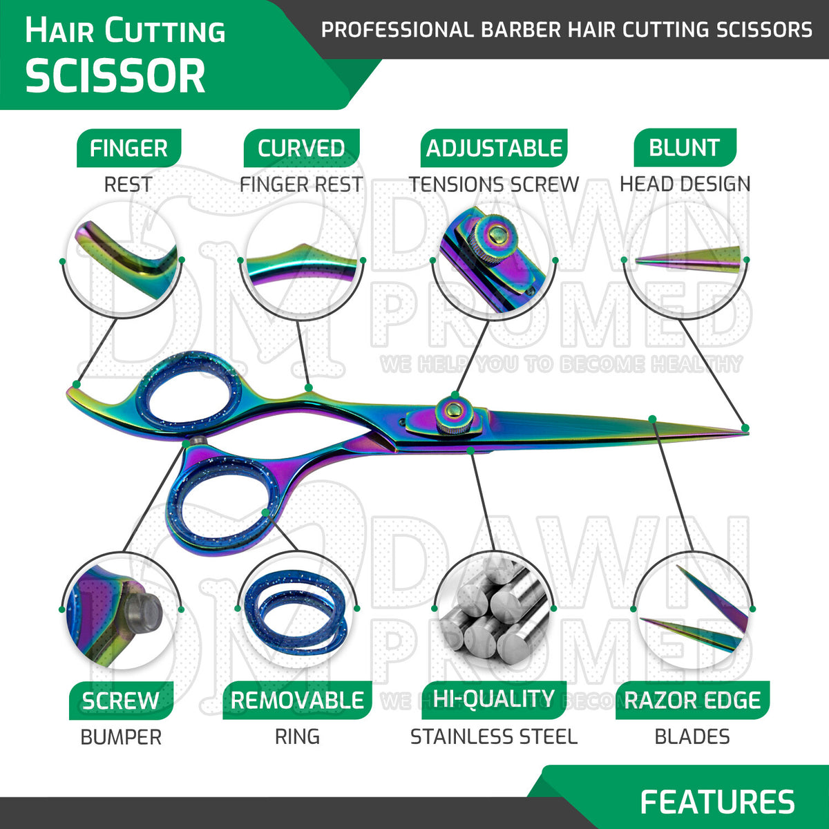 Professional Rainbow Hair Cutting & Thinning Scissors 6.5" - High-Precision Barber Shears