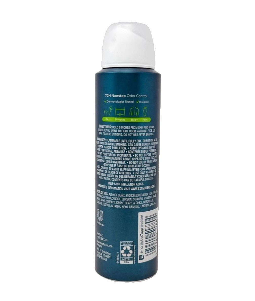 3 Pack Aluminum-Free Deodorant Spray for Whole Body Active Fresh 4oz