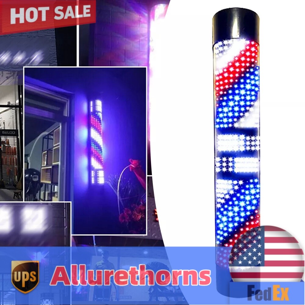LED Barber Pole Light with Rotating 3 Color Stripes Wall Sign for Hair Salons