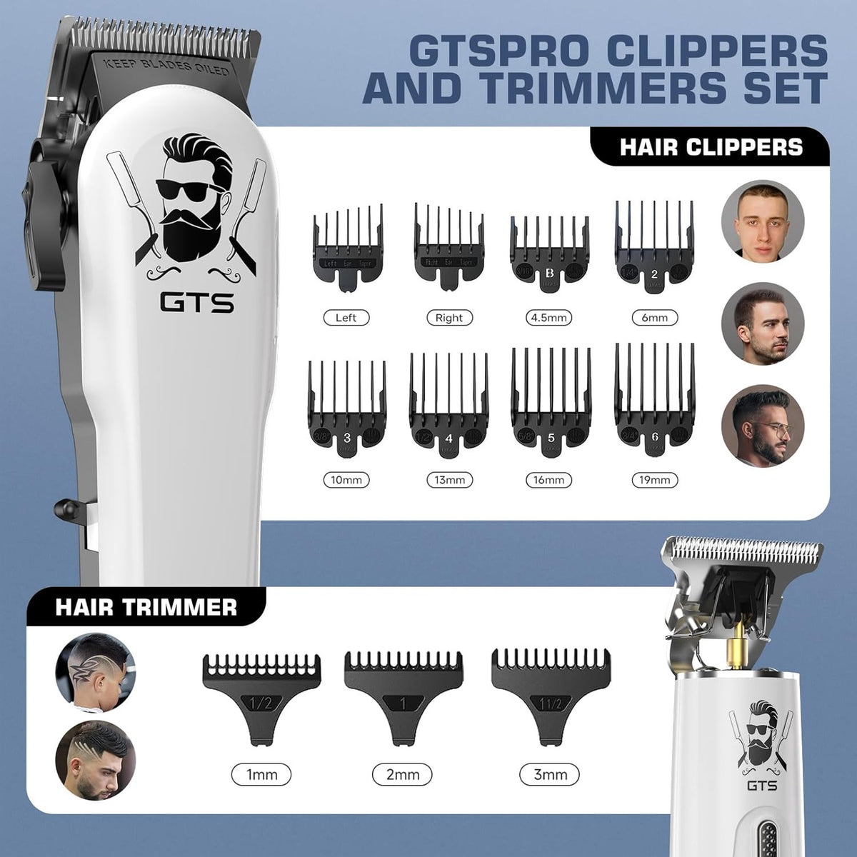 Men's Hair Clippers and Trimmer Set - Professional Cordless Grooming Kit