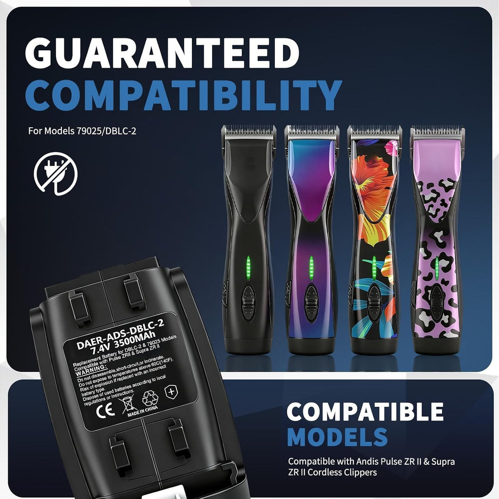 Rechargeable Battery Pack for Hair Clippers - 7.4V, 3450mAh, 2-Pack