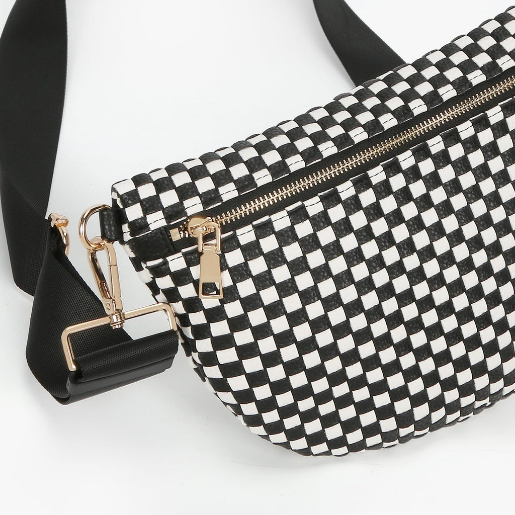 Women’s Checkered Faux Leather Crossbody Bag – Woven Bum Bag
