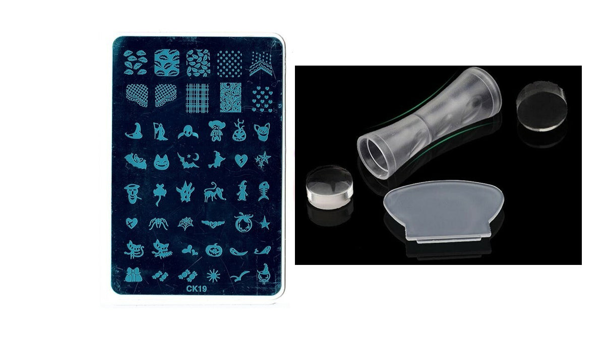 Halloween Witch Black Cat Nail Art Stamping Plate Kit for DIY Manicure