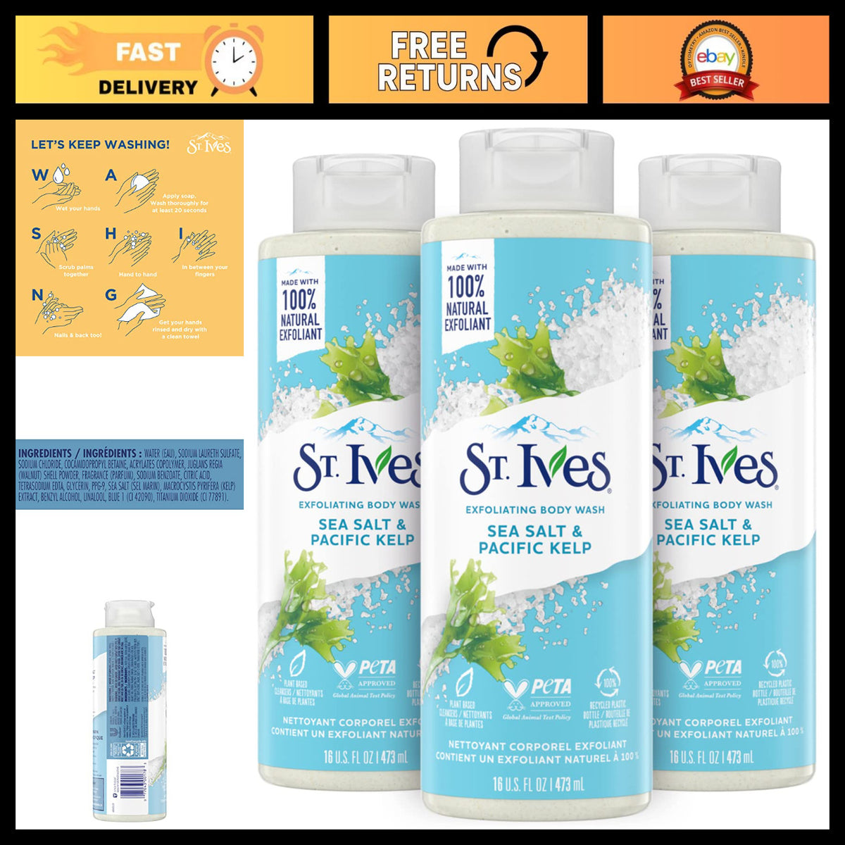 Exfoliating Body Wash with Sea Salt & Pacific Kelp - Natural Plant-Based Cleanser