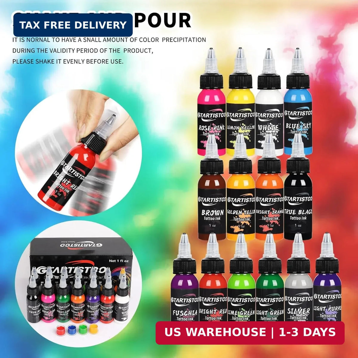 Professional Tattoo Ink Set 14 Colors 1oz (30ml) Vegan-Friendly Pigment