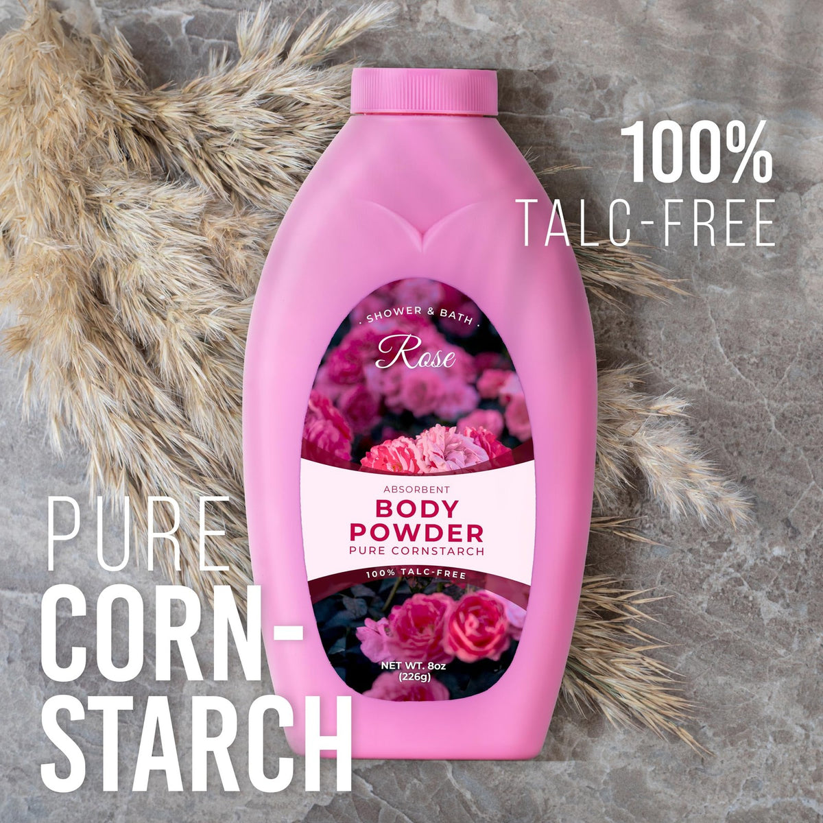 Talc-Free Body Bath Powder for Women with Rose Petals - 8oz