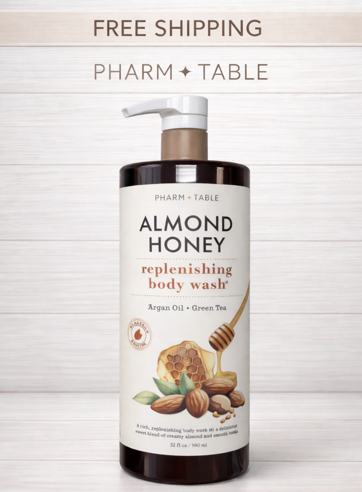 Almond Honey Body Wash with Argan Oil & Green Tea - Replenishing 32oz