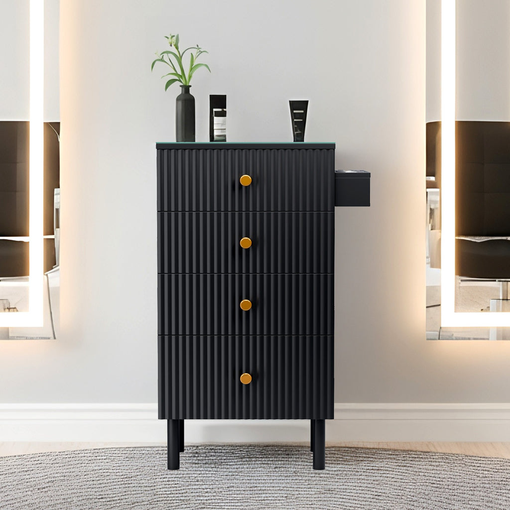 Salon Cabinet with 4 Drawers and Removable Glass Surface for Salon Organization