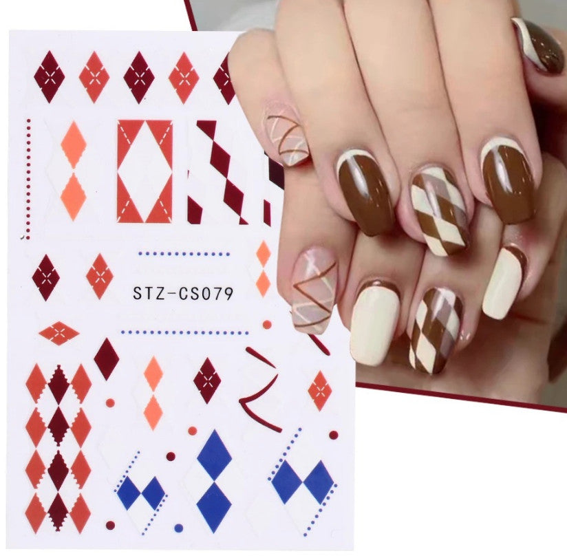 3D Geometric Nail Stickers with Gold Lines for Manicure - Shiny & Easy to Apply