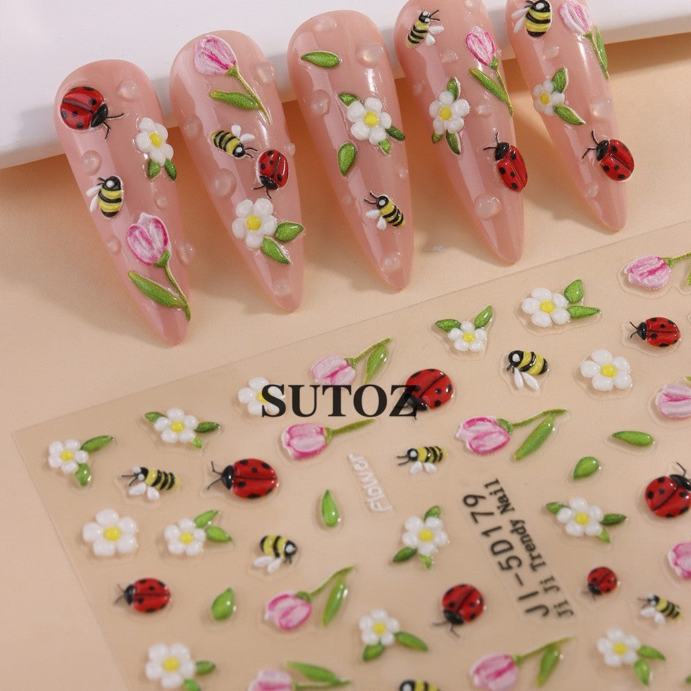 Ladybug Nail Art Stickers 3D Animal Bird Bee Decals for Nails