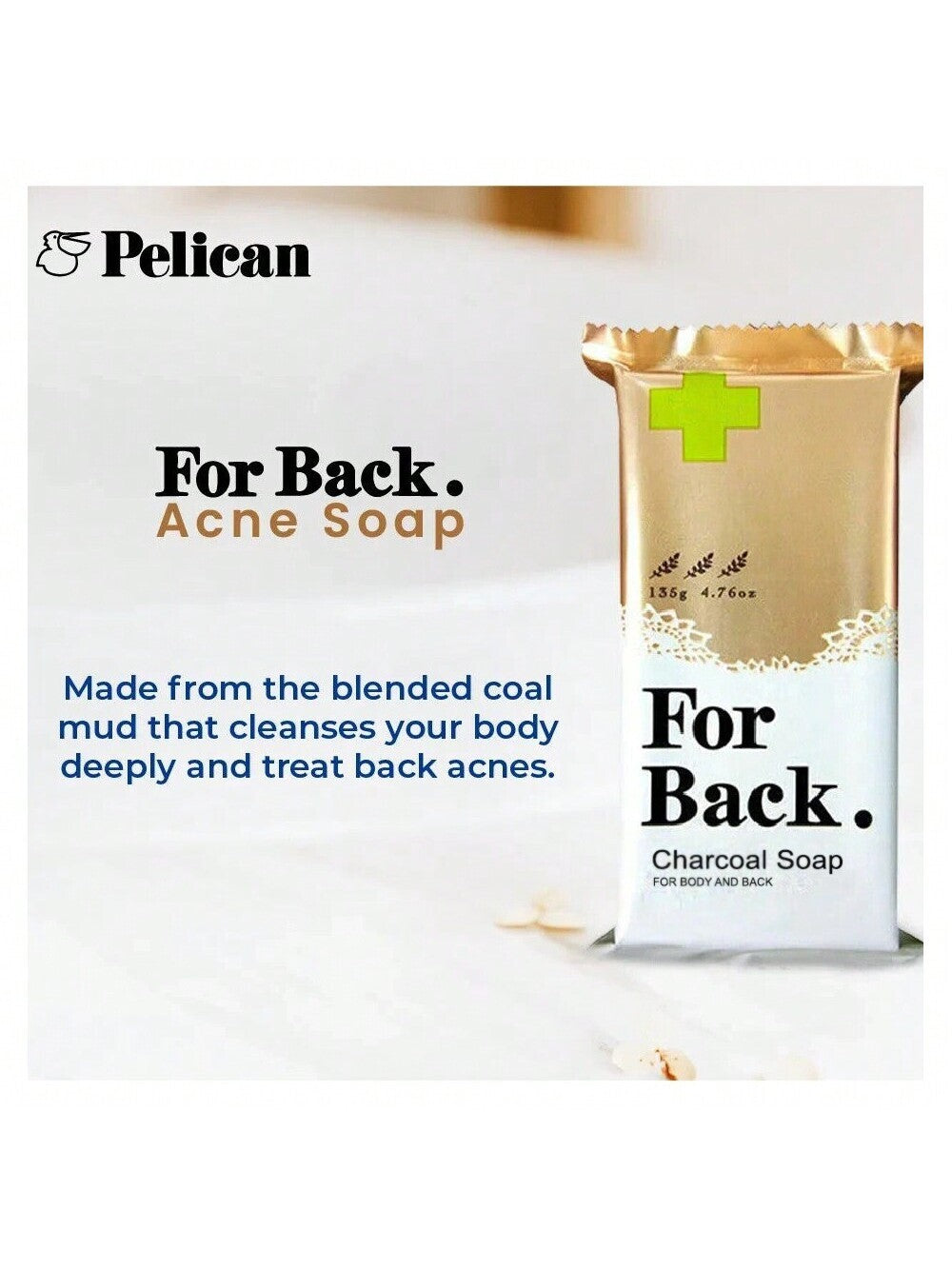Medicated Charcoal Body & Back Acne Soap Bars - Pelican Japanese 135g x2