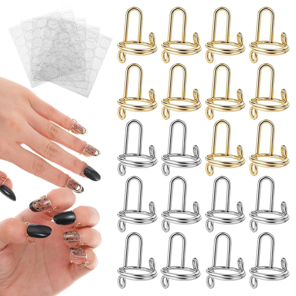 20PCS Reusable Nail Rings with Adhesive Tabs - Adjustable & Durable