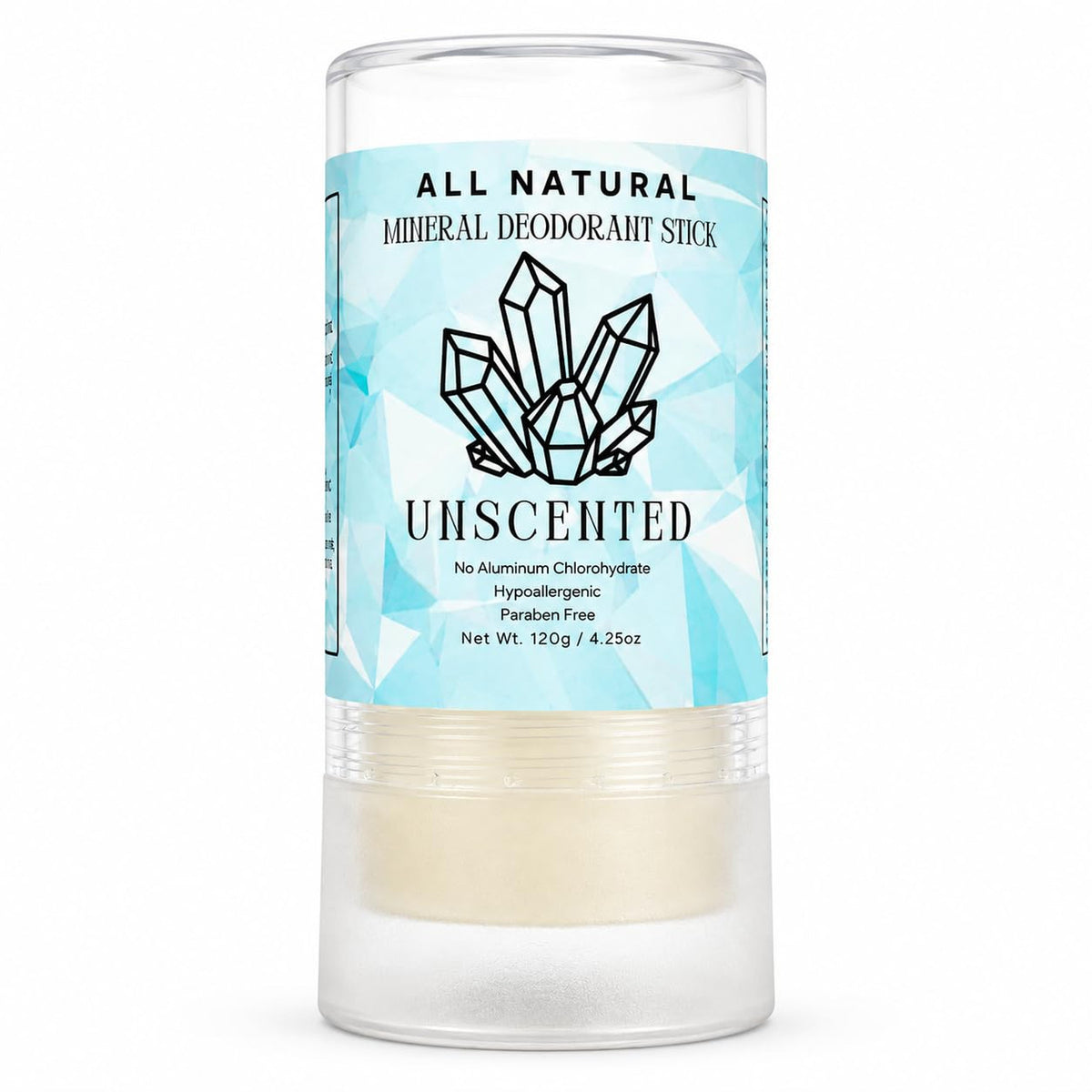 Natural Unscented Mineral Deodorant Stick - Paraben-Free, 24-Hour Odor Control