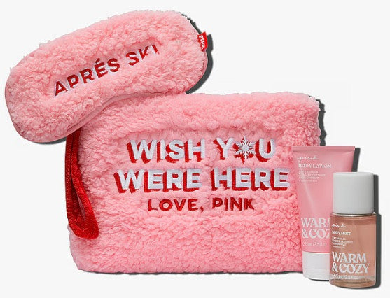 Victoria's Secret Pink Warm & Cozy 4-Piece Gift Set Lotion Eye Mask Bag