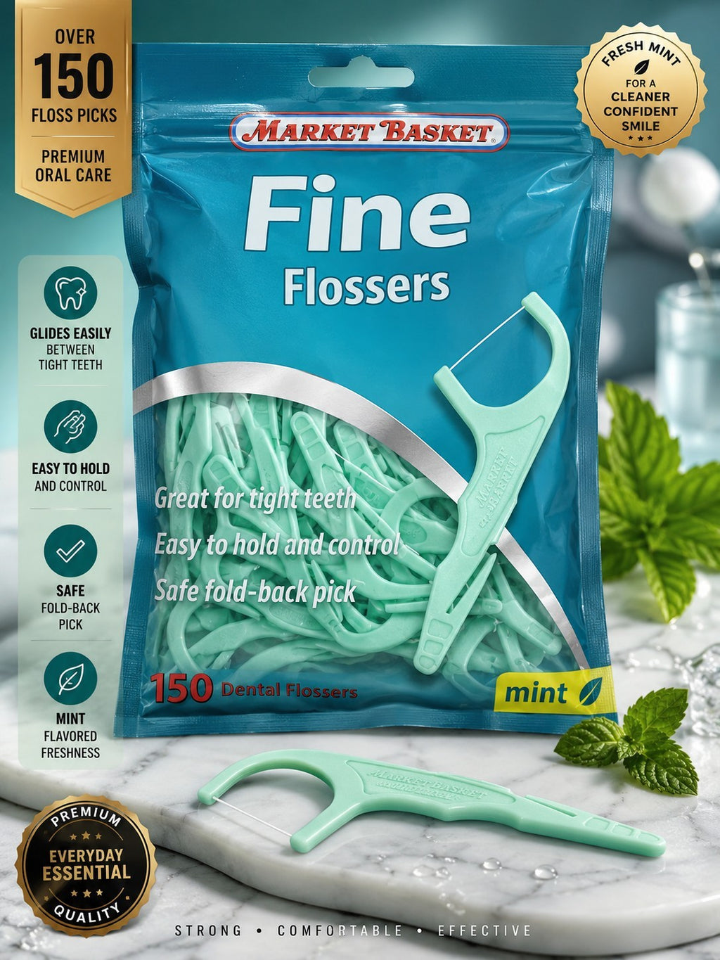 Dental Floss Picks 150 Ct Mint Flossers for Tight Teeth and Plaque Removal
