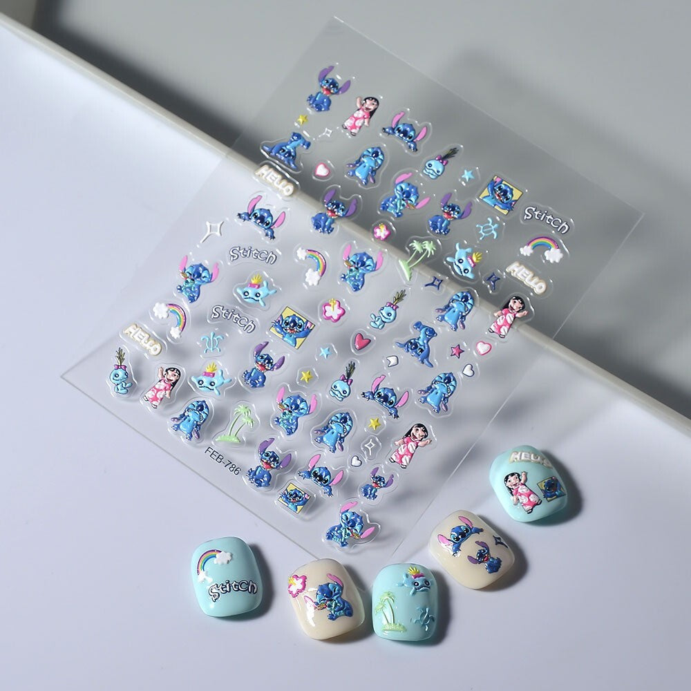 Anime Lilo & Stitch Nail Art Stickers - 5D Embossed Decals for Nails