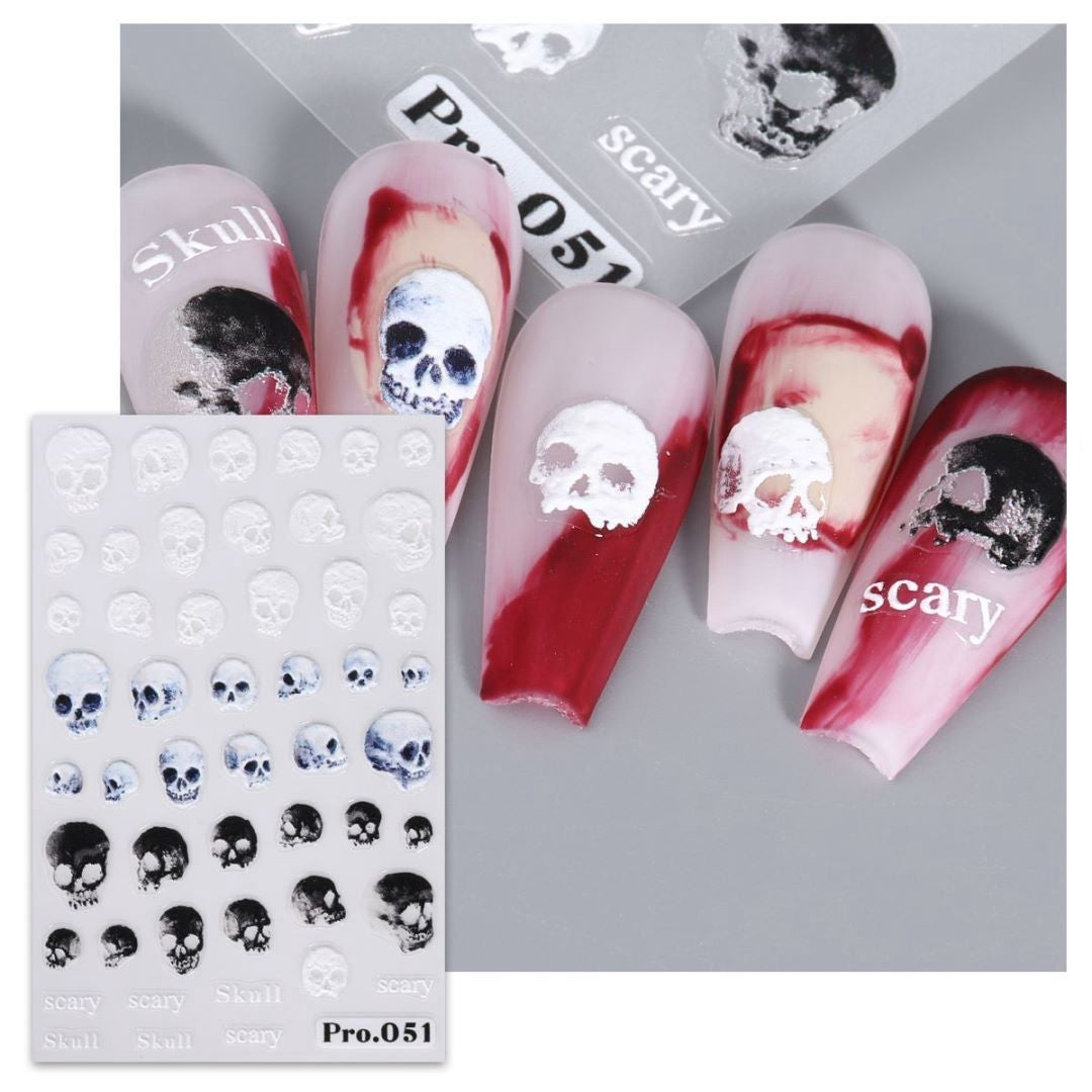 Halloween Skull Nail Art Stickers Self-Adhesive Black & White Skulls