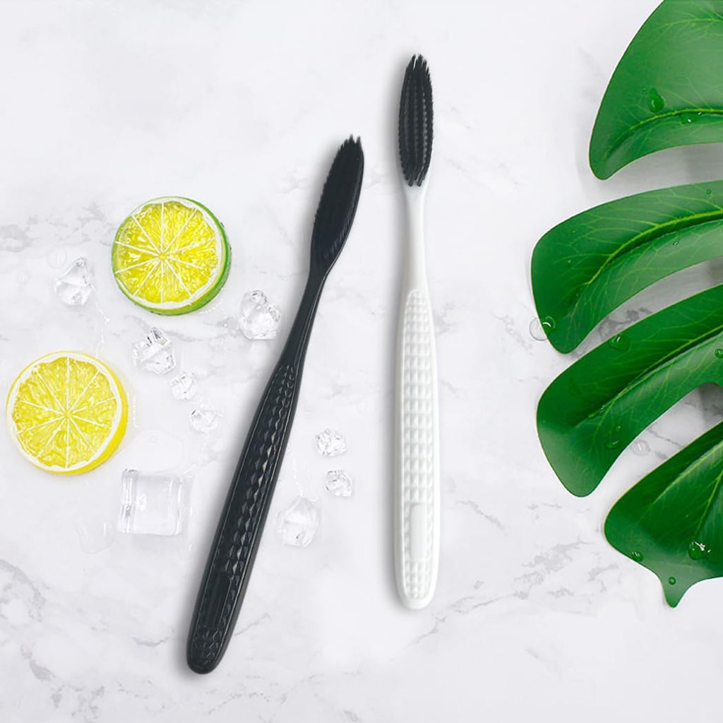 Large Long Head Toothbrush 4-Pack with Charcoal Bristles - Upgraded Firm Oral Care